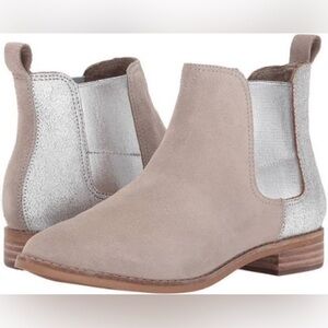TOMS ELLA Desert Taupe Suede/Silver Metallic Leather